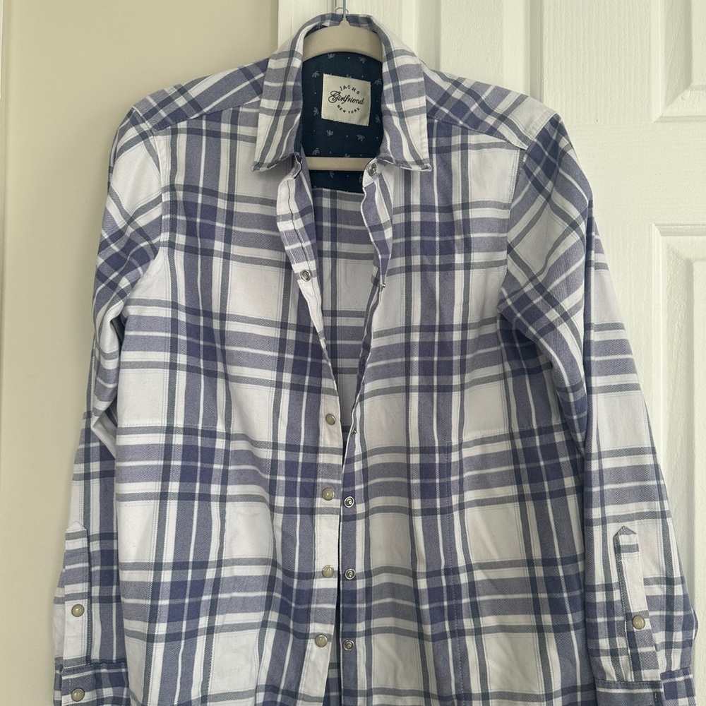 JACHS Girlfriend Purple and White Plaid Button-Down Shirt